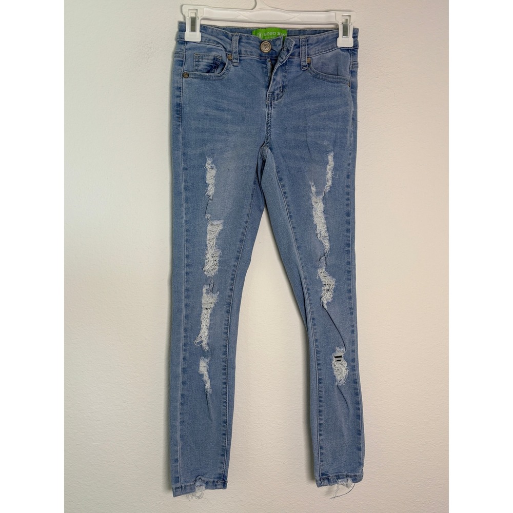 Gogo Jeans Eco-Friendly Distressed Skinny Jeans Light Wash Raw Hem Size 0/24